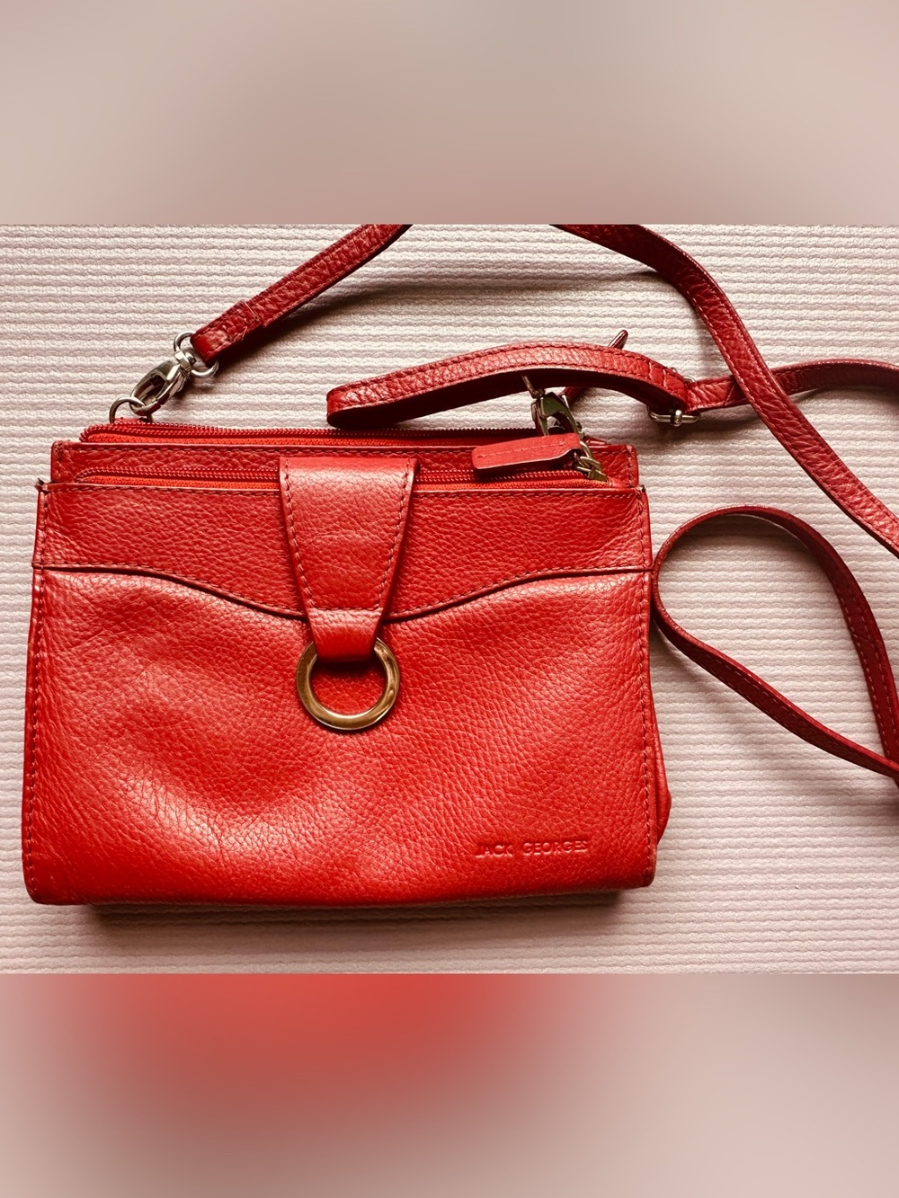 Brick red pebbled Jack George’s leather crossbody purse EUC